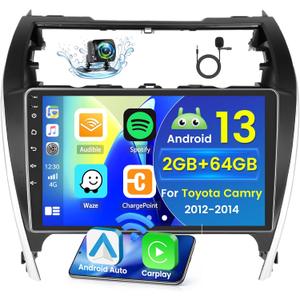 Hikity for Toyota Camry 2012-2014 Android Car Stereo Radio with Wireless Carplay Android Auto, 2+64G 10.1 Inch Touchscreen Radio WiFi GPS Navigation Bluetooth FM RDS EQ Mirror Link