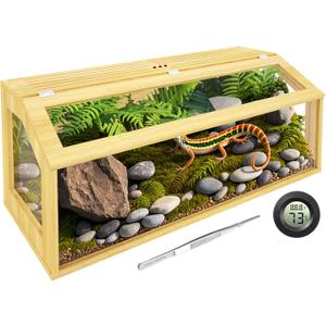 75 Gallon Reptile Tank, Wooden Bearded Dragon Terrarium Tank with Top Ventilation, Large Reptile Enclosure for Snake, Lizard, and Leopard Gecko, Includes Feeding Tongs, 48" L x 20" W x 20" H