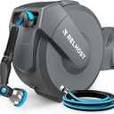 Retractable Garden Hose Reel 65 ft x 5/8 in, Heavy Duty Hose Reel Wall Mount with Any Length Lock, Auto Rewind System, 180° Swivel Bracket, 10-Pattern Garden Hose Nozzle, Dark Grey