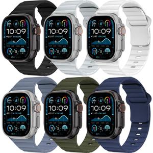 6 Pack Sport Bands for Apple Watch Ultra/3/2 Band 49mm 46mm 45mm 44mm 42mm 41mm 40mm 38mm iWatch Bands for Men Women,Waterproof Silicone Strap Wristband for Apple Watch Series 11 10 9 8 7 6 5 4 SE 3/2 (02-Black/Light Grey/White/Blue Grey/Army Green/Navy Blue)