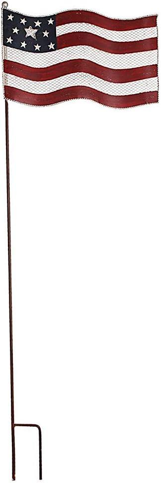 Patriotic Rustic Metal Yard Garden Stake, Small American Flag US Garden Flag 4th of July Decoration Stars and Stripes Design 7"x12"