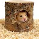Hamster Hideout, Natural Wooden Habitat House for Hamsters & Other Small Pets - Hideaway Shelter with Entry Holes for Cage Enrichment