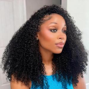 Kinkycurly Wig Human Hair 250% Density 22 Inch Burmese Kinky Curly Half Wigs 100% Real Human Hair,3 In 1 Seamless Flip Over Drawstring Ponytail Headband Wig Human Hair Glueless Wear and Go