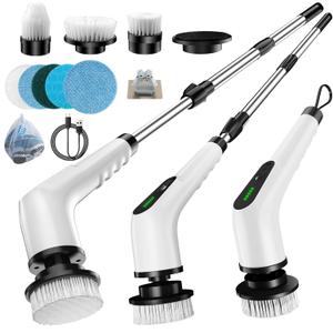 Electric Spin Scrubber, Cordless Cleaning Brush with 8 Replaceable Brush Heads, Shower Scrubber with Adjustable Extension Handle, Waterproof Power Scrubber for Bathroom Tile Floor Tub Car Walls