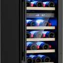 15 Inch Under Counter Refrigerator, 29 Bottle Dual Zone  Fridge for Built-In or Freestanding Use, Features Removable Shelves and Glass Door, Small Refrigerator for Home or Office (Black)