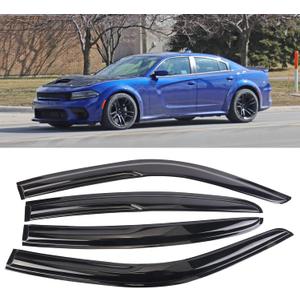 Tape-on Side Window Visor Deflector Rain Guard Set for 2011-2022 Dodge Charger Side Window Visor Rain Sun Wind Deflectors Guard Vent Shade Black 4 PCS 94313