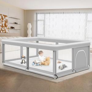 Large Baby Playpen for Babies and Toddlers, Playpen 7450, Large Baby Play Yards Indoor & Outdoor, Sturdy Safety Baby Play Pen with Soft Breathable Mesh, Toddlers Activity Center with Anti-Slip Base (Grey)