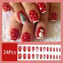 24 Pcs Christmas Press on Nails Square Medium Fake Nails with Snowman Christmas Tree Design Cute Winter False Nails Kit Glossy Acrylic Glue on Nails Xmas Nails Reusable Stick on Nails for Women