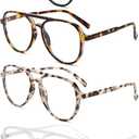 MMOWW 4 Pack Oversized Aviator Reading Glasses for Women Men Retro Double Bridge Pilot Style Blue Light Blocking Readers 1.75 x