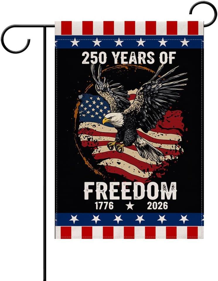3 x 250th Anniversary Garden Flag, 250th Anniversary Patriotic Flag, July 4th Liberty House Logo, double-sided 1776-2026 commemorative flag, 12x18 inches
