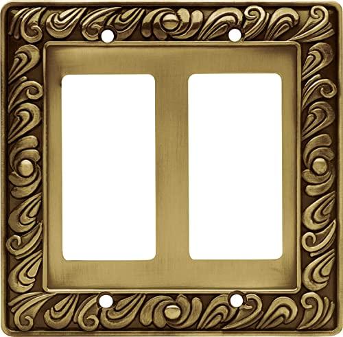 Double Decorator Wall Plate - 2-Gang - ETL Certified - Decorative Double Light Switch Cover - Rocker Plate - 64038 - Tumbled Antique Brass Finish - 1 Pack