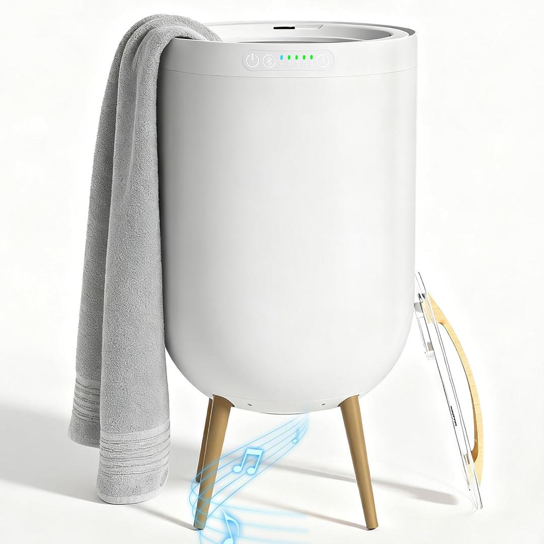 Luxury Towel Warmer Bucket, 23L Large Towel Warmers for Bathroom, with Stand, Ambient Light, Auto Shut Off, Relaxation Mode, Fits Three 40"x70" Towels, Bathrobes, Blankets, Great Gift Idea - White