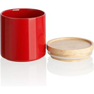 Sweejar Kitchen Canisters Ceramic Food Storage Jar, Stackable Containers with Airtight Seal Wooden Lid for Serving Ground Coffee, Tea, Sugar, Salt and More - 16 Fl Oz (Red)