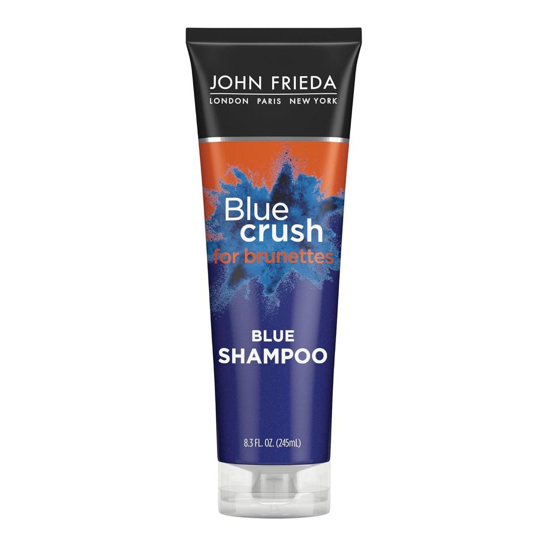 John Frieda Blue Crush for Brunettes Blue Shampoo, 8.3 Fl Ounces, Neutralizes Brassy Tones, Toning Shampoo for Color Treated and Natural Brunette Hair