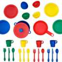 KidKraft 27-Piece Primary Colored Cookware Set, Plastic Dishes and Utensils for Play Kitchens, Gift for Ages 18 mo+