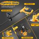 Electric Weed Wacker Cordless with Wheels,Electric Weed Eater Battery Powered 4000mAh,4 in 1 Grass Trimmer/Brush Cutter/Grass Edger/Tiller for Gardening & Lawn with Blade, 2 Battery (Yellow)