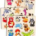 QUOKKA Wooden Puzzles for Toddlers Ages 1-3-5  Animal Peg Puzzles for Kids 2-4 Years Old  Set of 3 Wood Learning Travel Toys for Children  Gift Educational Game for Boys and Girls