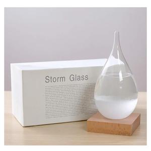 Enkrio Storm Glass Weather Predictor, Weather Station Weather Forecaster with Wood Base, Creative Crystal Glass Bottle for Home & Office Decoration (S)
