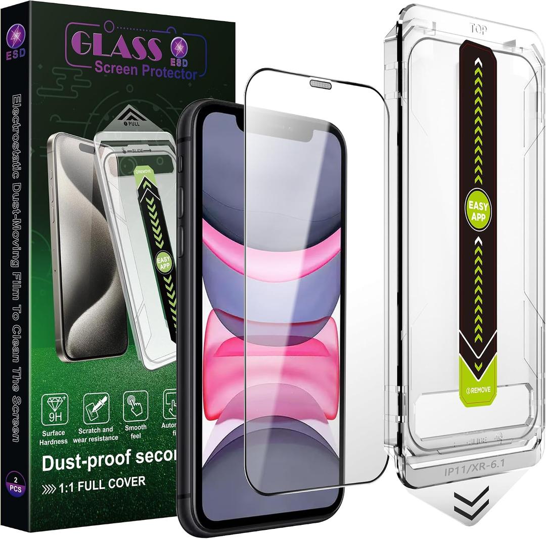 2 Pack Ultra HD Clear Screen Protector for iPhone 11/XR (6.1-Inch),9H Tempered Glass,Full Coverage,Anti-Fingerprint,Auto Dust Removal,Bubble-Free,Easy Installation