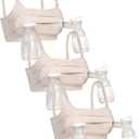 GXXGE 3Pack Hands Free Pumping Bra, Adjustable Pumping & Nursing Bra with EasyClip for All Breast Pumps Cotton Sleep Bra (Beige, XL)