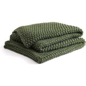 YnM Chunky Cotton Knit Throw Blanket, Cable Knit Throws for Bed Couch Sofa, Comfy & Relaxing, Decorative Piece for Farmhouse Modern Boho Rustic Scandinavian Chic Vibe, Pine Green 40x50 Inches