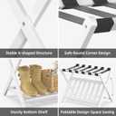 BAMBOOHOMIE Bamboo Luggage Rack for Guest Room, Wide Suitcase Stand with Storage Shelf, Folding Luggage Stand Holder for Bedroom Hotel, 26.77" Thickened Luggage Rack for Suitcases, White