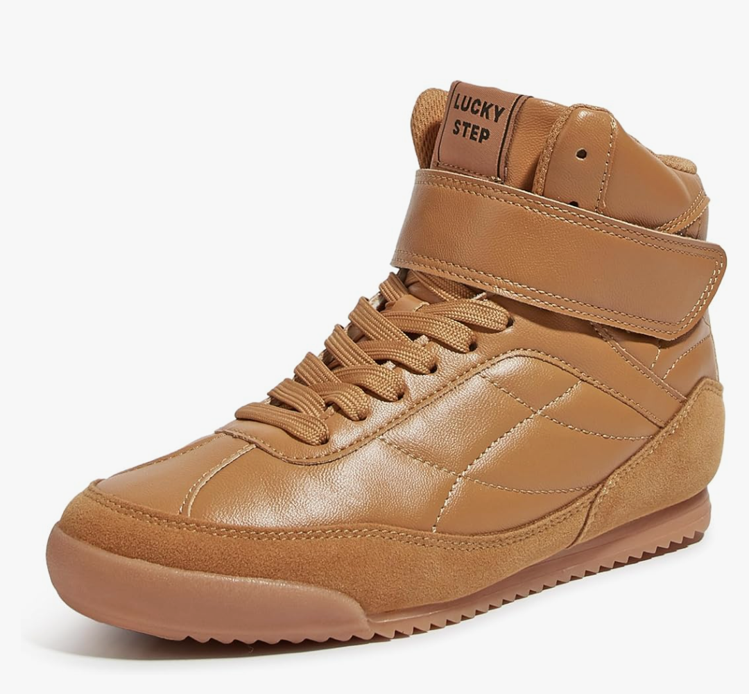 LUCKY STEP Women's High Top Sneakers Hook and Loop Lace Up Fashion Basketball Ankle Boots Skate Tennis Shoes Walking Casual Shoes, 8.5