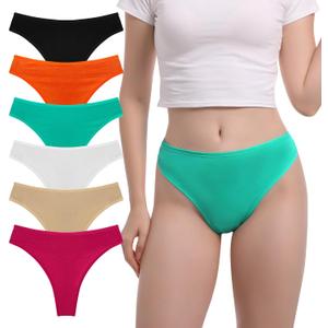 Women's High Waisted Thong Panties - 95% Cotton 5% Spandex, T-Back Seamless Underwear, Soft & Comfortable Pack 6 (XL)