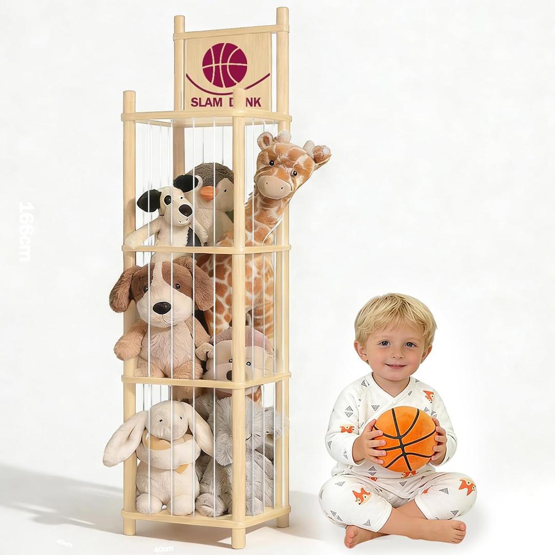 Stuffed Animal Storage Zoo Organizer,Wooden Toy Plushies Storage,Space Save Zoo Toy Organizer,Large Capacity Stuffed Animal Holder for Playrooms & Bedrooms,15.8" Wide, Natural