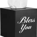 Sumnacon Tissue Box Cover Square, Bless You Tissue Holders, Decorative Tissue Box Holder Open Bottom, Cube Metal Tissue Cover for Bathroom, Bedroom, Living Room, Office, Tabletop, Gift Option, Black