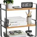 YGYQZ Desk Shelf Organizer for Top of Desk, Detachable 2 Tier Desktop Bookshelf, Wooden Desk Shelves Storage Rack, Small Desktop Shelf for Office Home Dorm, Tabletop Desk Organizer Stand (Black Wood)