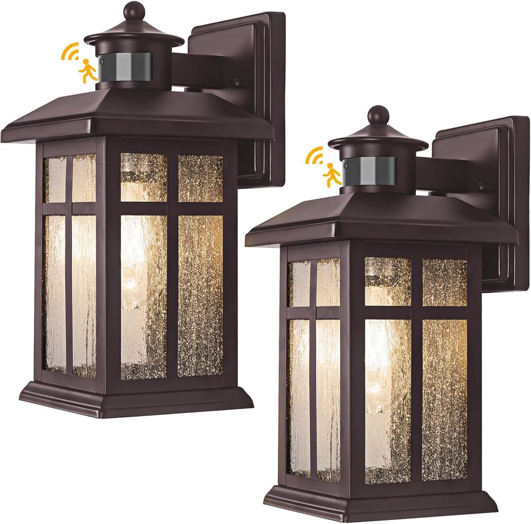 Brilvibera 2 Packs Motion Sensor Outdoor Lights- Outdoor Porch Lights Light Fixtures Motion Sensor Bronze, Porch Lights Outdoor Bronze, Exterior Lights for House, Garage, Door