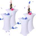 Tegeme 4 Packs 32 x 43 Inch Cocktail Spandex Table Covers Highboy Top Round Cocktail Tablecloth Stretch Square Fitted Tablecloth for Table Wedding Pub Bar Banquet Party (White)