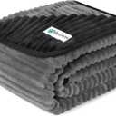PetAmi Waterproof Dog Blanket, Leakproof Pet Blanket for Small Medium Large Dogs, Reversible Furniture Bed Sofa Couch Cover Protector, Plush Striped Pet Throw for Indoor Cat, 40x60 in, Black Grey