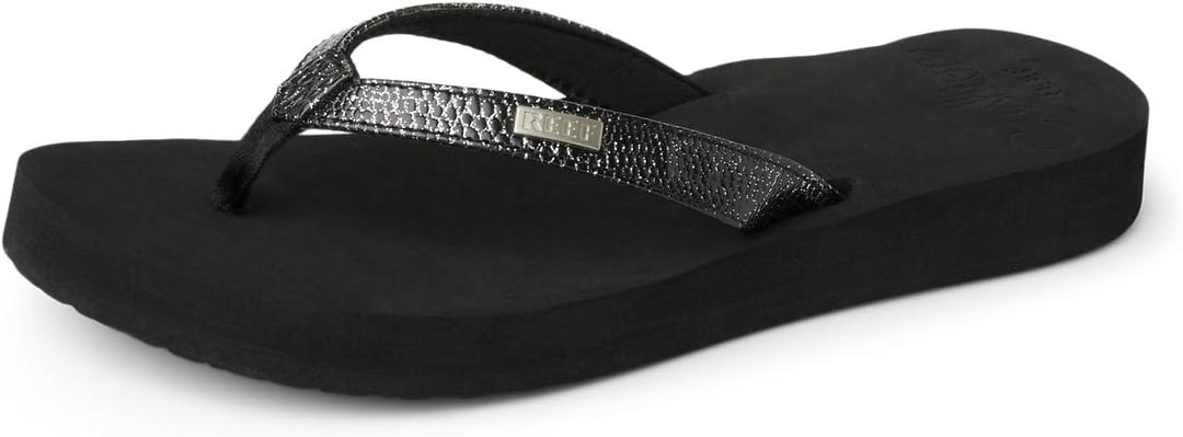 REEF Womens Sandals Star Cushion | Fashion Flip Flops for Women (Black) Size 8
