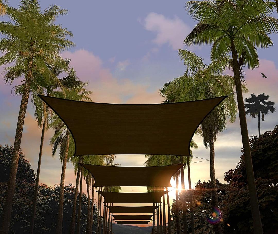 Amgo 8' x 16' Brown Rectangle Sun Shade Sail Canopy Awning UPF50+ AGTAPR0816, 95% UV Blockage, Water & Air Permeable, Commercial and Residential 