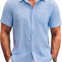COOFANDY Mens Button Down Short Sleeve Shirts Casual Textured Shirt with Pocket Summer Beach Wedding Shirts (Clean Blue) Size: XL