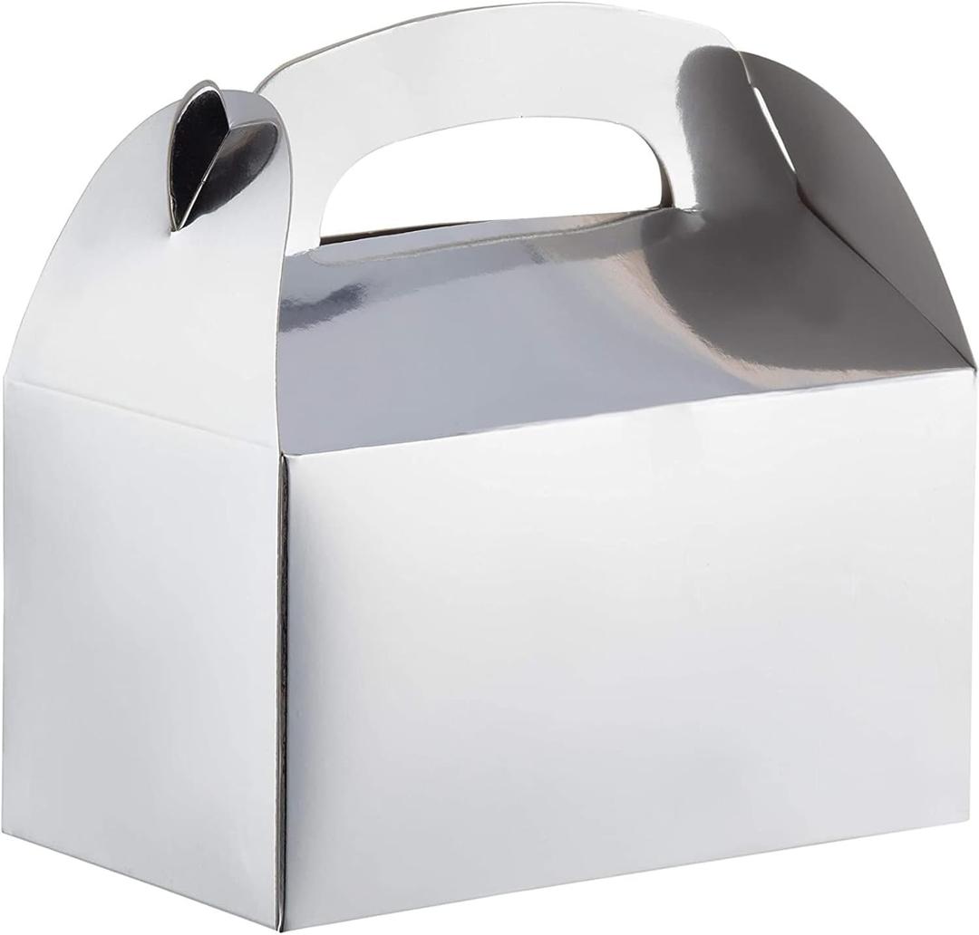 Juvale Metallic Silver Party Favor Boxes - 24-Pack Foil Gable Boxes - 6.2 x 3.6 x 3.4 In - Sturdy 300 GSM Cardstock & Easy Pop-Up - Candy & Goodie Treat Containers