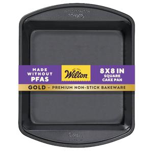 Wilton Gold Non-Stick 8 x 8 Inch Square Brownie Cake Pan, Stainless Steel Bakeware, Made without PFAS, Packaging May Vary