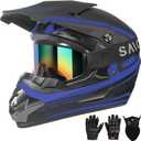 Youth Kids Motocross Helmet, Adult ATV Dirt Bike Helmet, Off-Road BMX 4-Wheeler Full Face Motorcycle Helmet W/Goggles Gloves & Mask, DOT Approved, Purple Blue, S