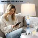 Rinweey Blue Glass Table Lamp Set of 2 with USB C+A Ports & AC Outlet, Bedside Lamp, Modern Bedroom Lamps, Coastal Lamp for Night Stands Bedroom Living Room,Nightstand Lamp LED Bulbs Included