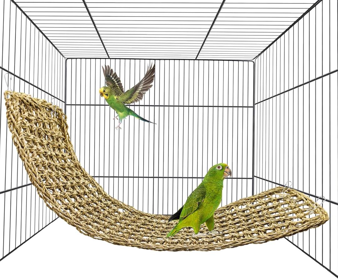 2 PCS Bird Seagrass Mat 29.5" 7" Parrot Natural Grass Woven Net Hammock Parakeet Climbing Rope Ladder Mat Chew Toys Cage Accessories for Pigeon Macaw Cockatiel Conure Budgie Cockatoo Rat Bearded Dragon