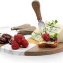 Prologue 99113 Handcrafted Marble Appetizer Board with 3 Wood-Handled Cheese Knives, Brown/White