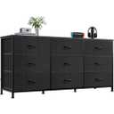 WLIVE 47''W Dresser for Bedroom, Black Dresser TV Stand for 45, 50, 55 inch TV, Wide Chest of Drawers with 9 Drawer, Large Entertainment Center, Fabric Dressers with Wood Top for Closet, Living Room, Regular Size
