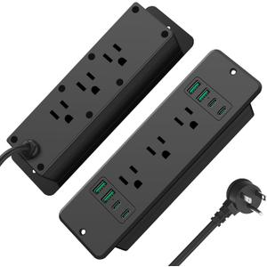 HHSOET 14 in 1 Fast Charging Recessed Power Strip, 45W Furniture Power Outlet USB C, Flush Mount Surge Protection with 6 AC Plugs, 4 USB-A and 4 USB-C, 6ft Power Cord. (Black)