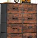 8-Drawer Dresser for Bedroom, Anti-Tip Tall Storage Organizer Chest of Drawers with Wooden Top and Metal Frame Fabric Bins for Closet, Living Room, Hallway, Entryway, Brown, 11.8"D x 31.4"W x 36.3"H