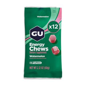 GU Energy Chews, Watermelon Energy Gummies with Electrolytes, Vegan, Gluten-Free, Kosher, Caffeine-Free, and Dairy-Free On-The-Go Energy for Any Workout, 12 Bags (24 Servings Total) (EXP 10/15/27)