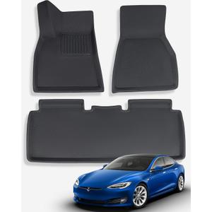 TAPTES for Tesla Model S Floor Mats 2019 2018 2017 2016 2015, Premium All Weather Anti-Slip Waterproof Floor Liners Car Interior Accessories - Compatible for Model S 2015-2019 (3 Pieces/Set)