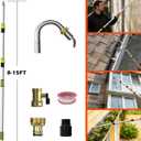 24FT Reach Gutter Cleaning Tool with 8-15FT Telescopic Pole, 360 Rotatable Duckbill Metal Head Gutter Cleaner with Shut Off Valve, Adjustable Leak-Proof Gutter Washing Tool for Garden Hose