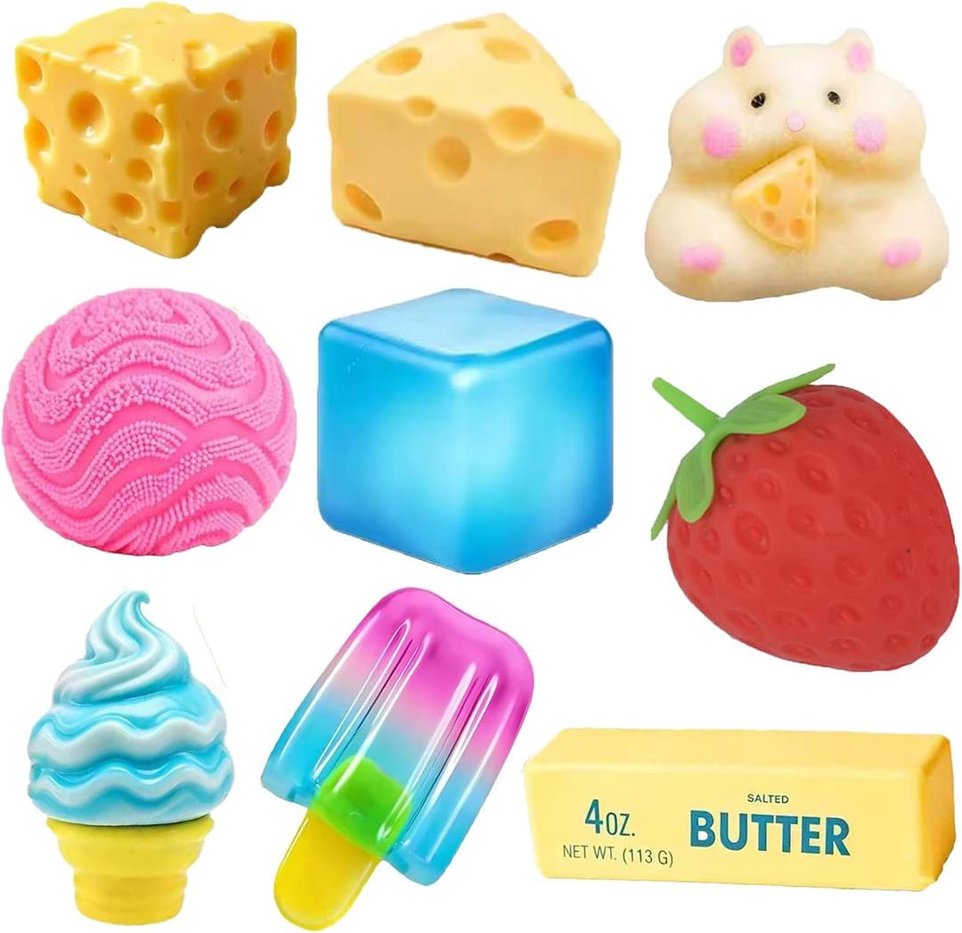 Slow Rising Dumpling Squishy Butter Squeeze Toys Pack Sensory Stress Relief Squishies Soft & Stretchy Fidget Toys for Anxiety Relief Party Favors (9, 9 Colors)